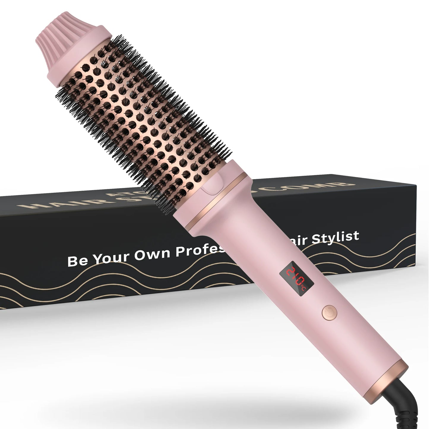 1.5 Inch Ceramic Tourmaline Ionic Heated Curling Brush Professional Volumizing Hot Styling Tool with 10 Heat Settings Dual Voltage Auto Shut Off Black