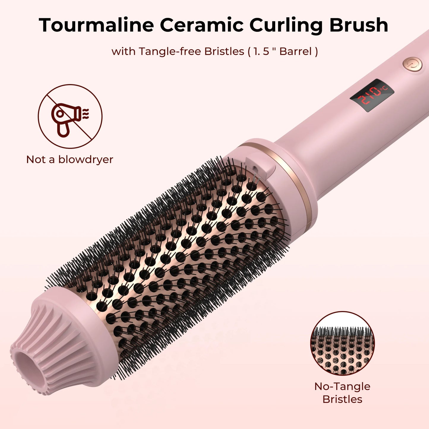 1.5 Inch Ceramic Tourmaline Ionic Heated Curling Brush Professional Volumizing Hot Styling Tool with 10 Heat Settings Dual Voltage Auto Shut Off White