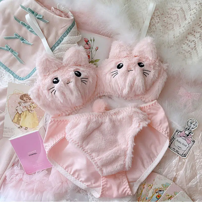 Set Lingerie a Orso di Peluche Stile Kawaii Giapponese - Reggiseno Wireless per Donne