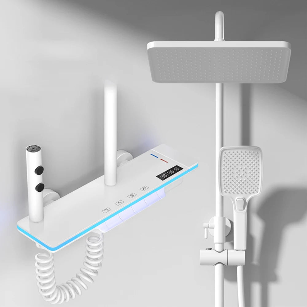 Set di Sistema Doccia Termostatico di Lusso con Controlli a Tasto Piano, Illuminazione Ambientale LED e Display Digitale della Temperatura