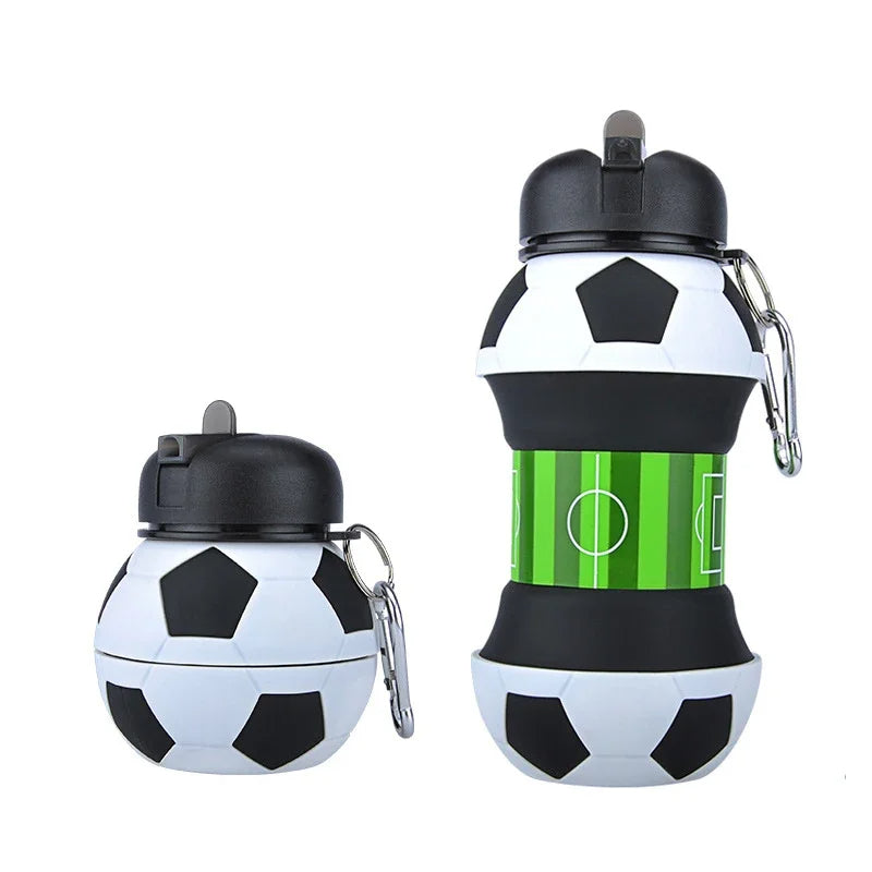 Borraccia Pieghevole a Forma di Palla Sportiva - Bottiglia d'Acqua in Silicone Collassabile con Design a Prova di Perdite e Gancio di Trasporto