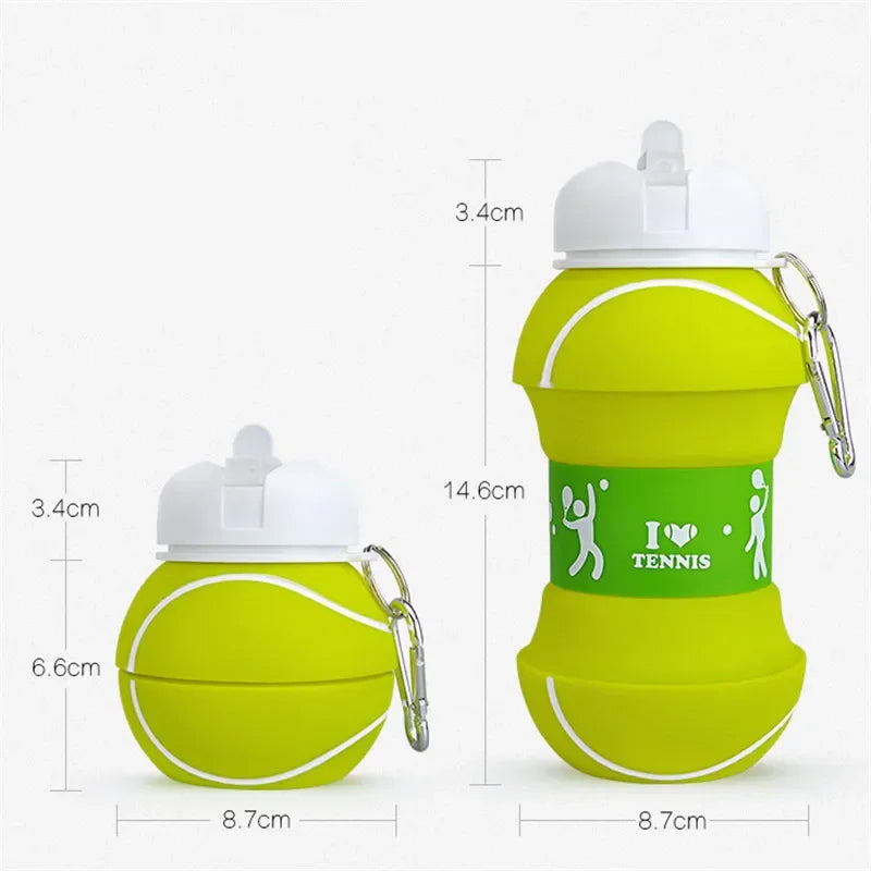 Borraccia Pieghevole a Forma di Palla Sportiva - Bottiglia d'Acqua in Silicone Collassabile con Design a Prova di Perdite e Gancio di Trasporto