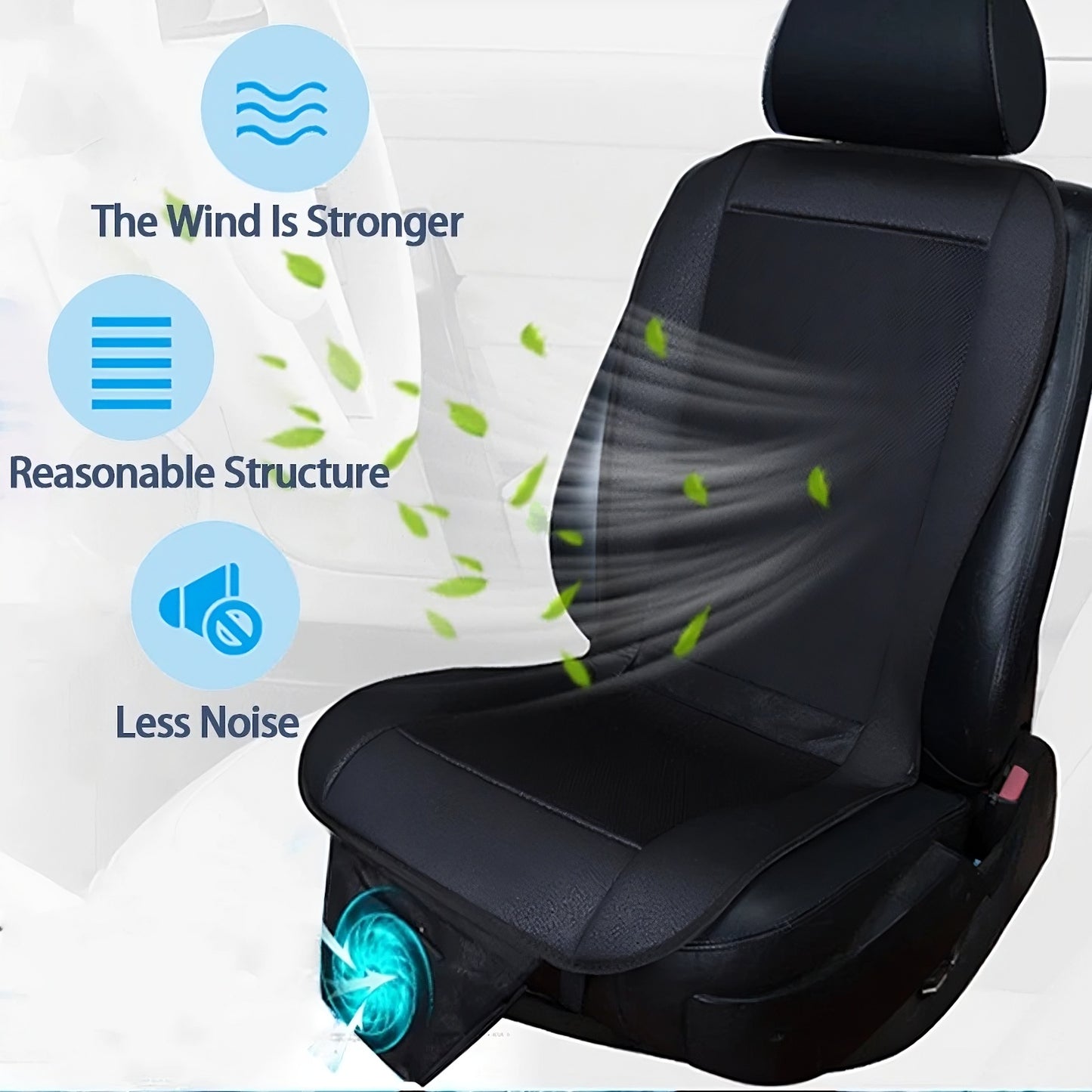 12V Cooling Car Seat Cover Ventilated Seat Cushion with Built in Fan Black