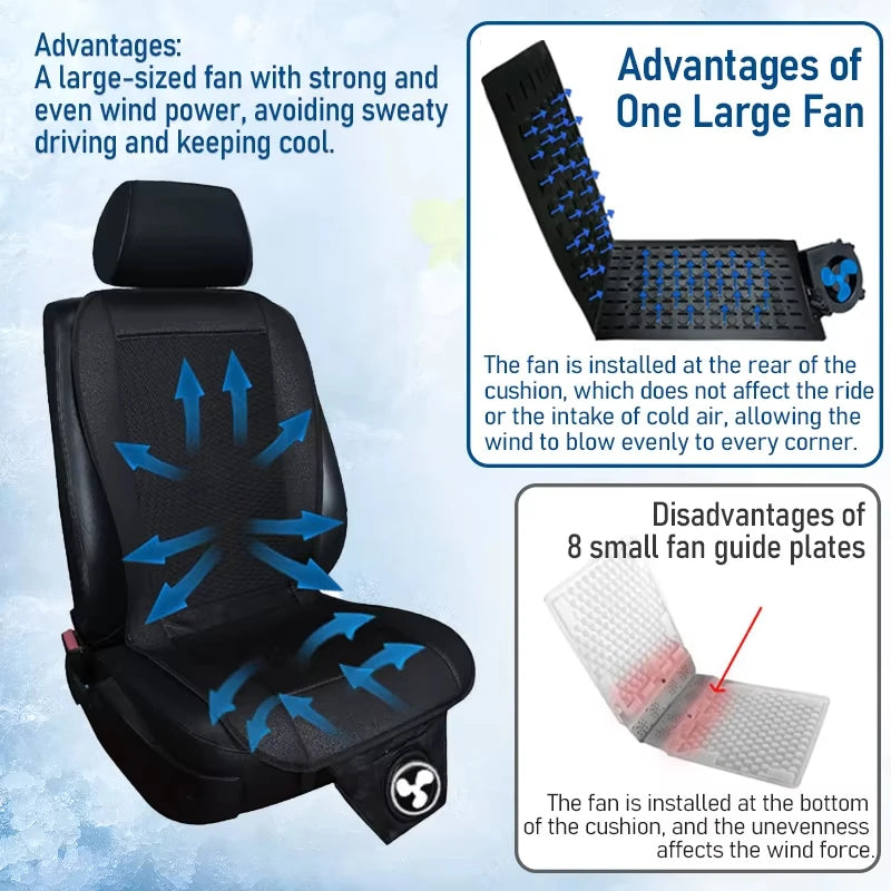 12V Cooling Car Seat Cover Ventilated Seat Cushion with Built in Fan Red