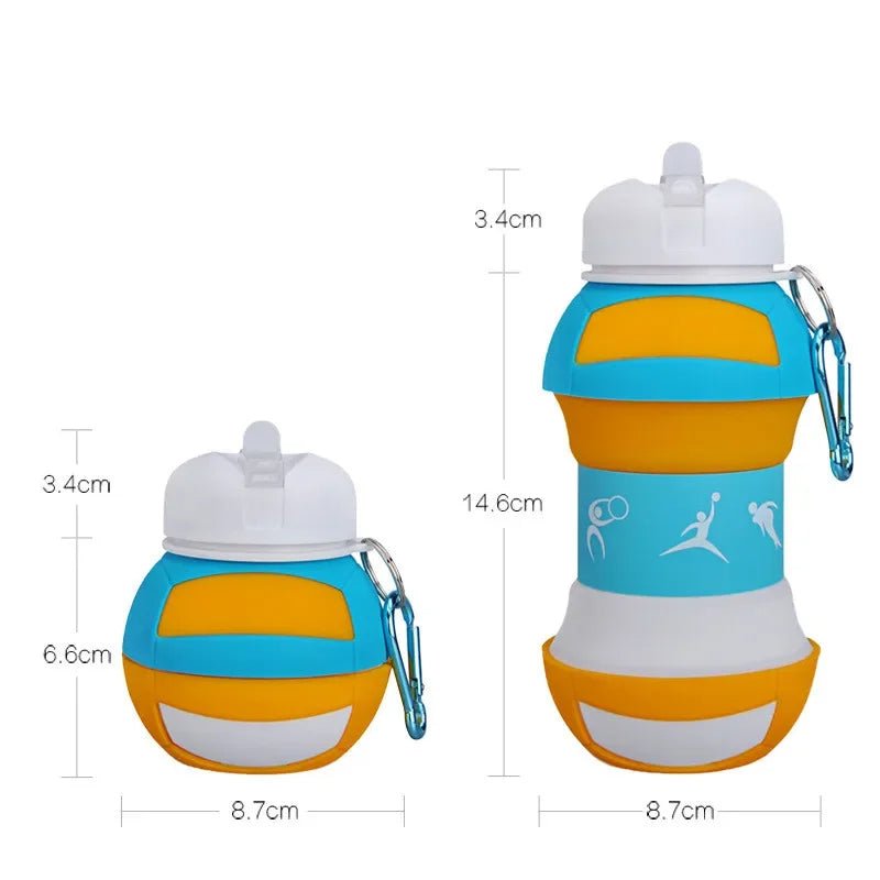 Borraccia Pieghevole a Forma di Palla Sportiva - Bottiglia d'Acqua in Silicone Collassabile con Design a Prova di Perdite e Gancio di Trasporto