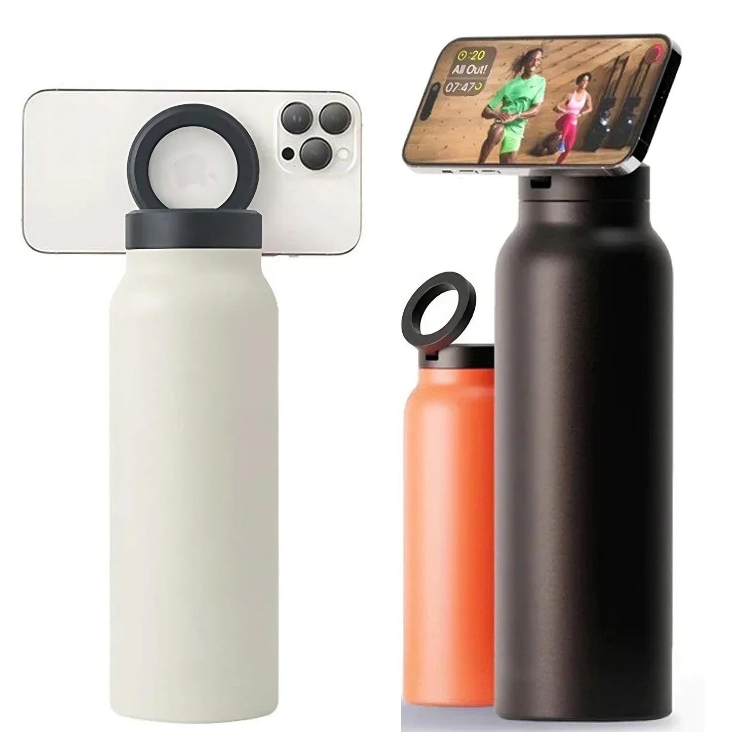 Botella de Agua Aislada Compatible con MagSafe con Soporte para Teléfono Giratorio 360° - Acero Inoxidable de 24oz