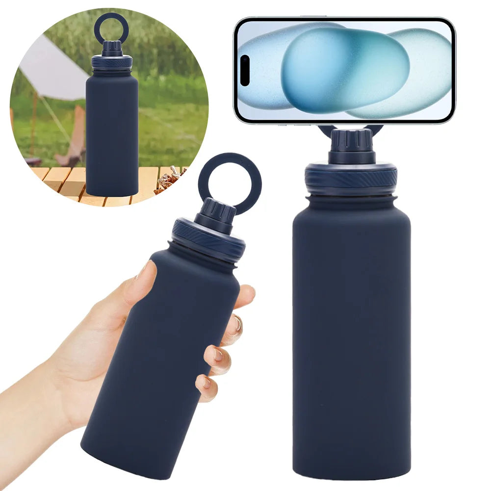 Insulated Stainless Steel Water Bottle with MagSafe Compatible Phone Mount - 1L All-in-One Hydration and Hands-Free Solution