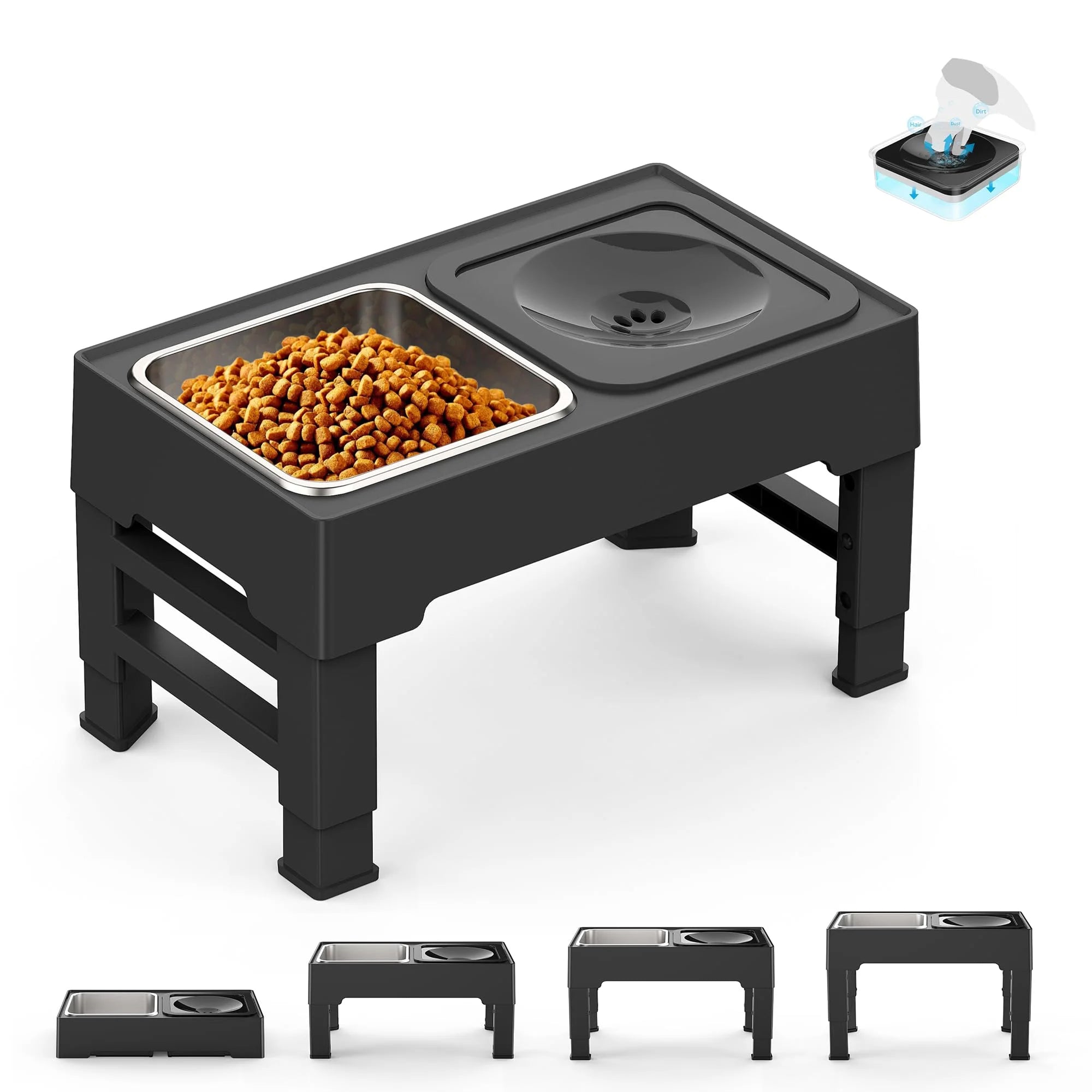 Forhøjet rodfri hundeskål med justerbar højde - Langsom foder- og stænksikker vandskålsæt til mellemstore til store hunde