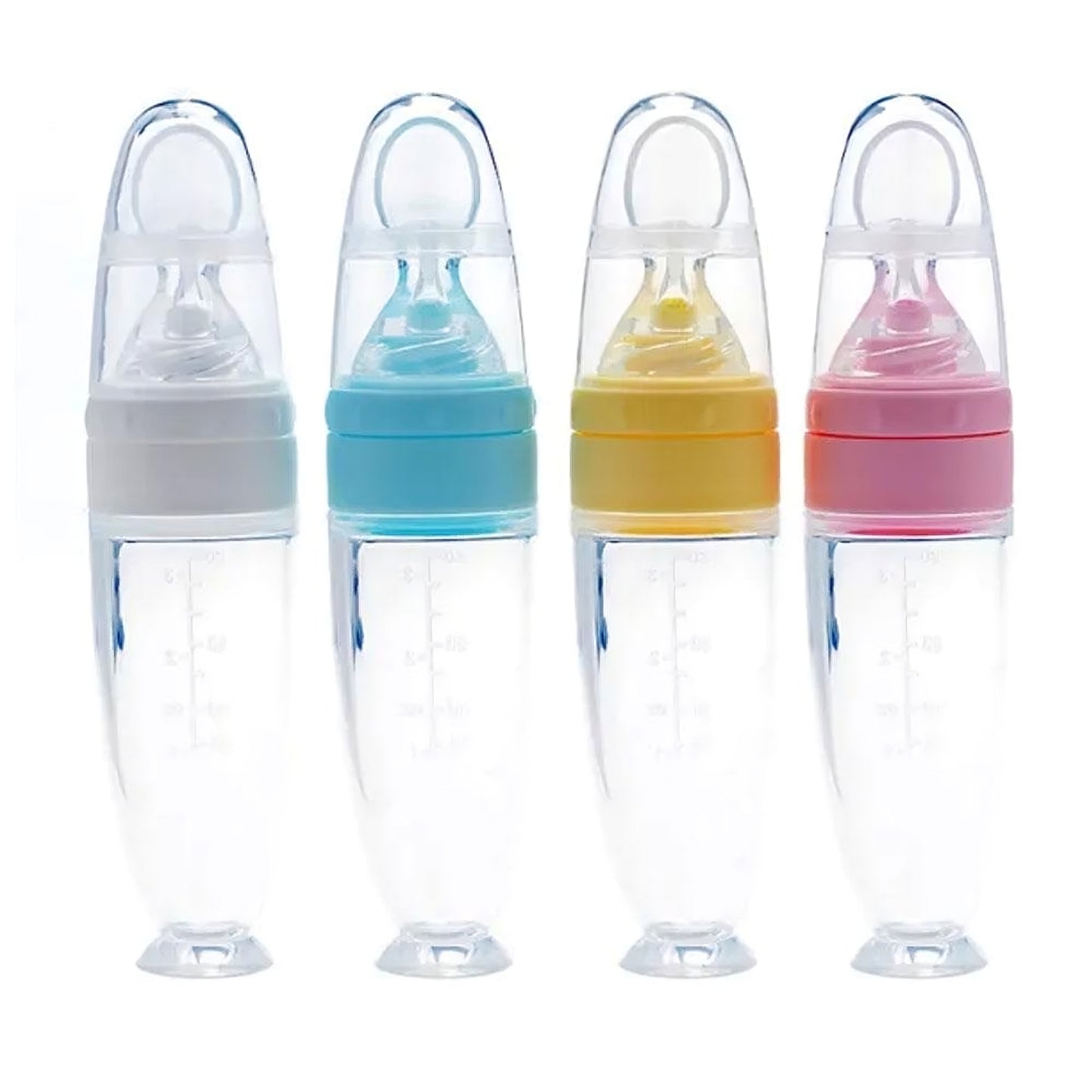 Baby Feeding Squeeze Spoon - BPA Free Silicone Food Dispenser Spoon for Infants and Toddlers, Easy Squeeze Feeder Bottle with Dust Cover for Pureed and Semi-Solid Foods, On-the-Go Baby Weaning Spoon