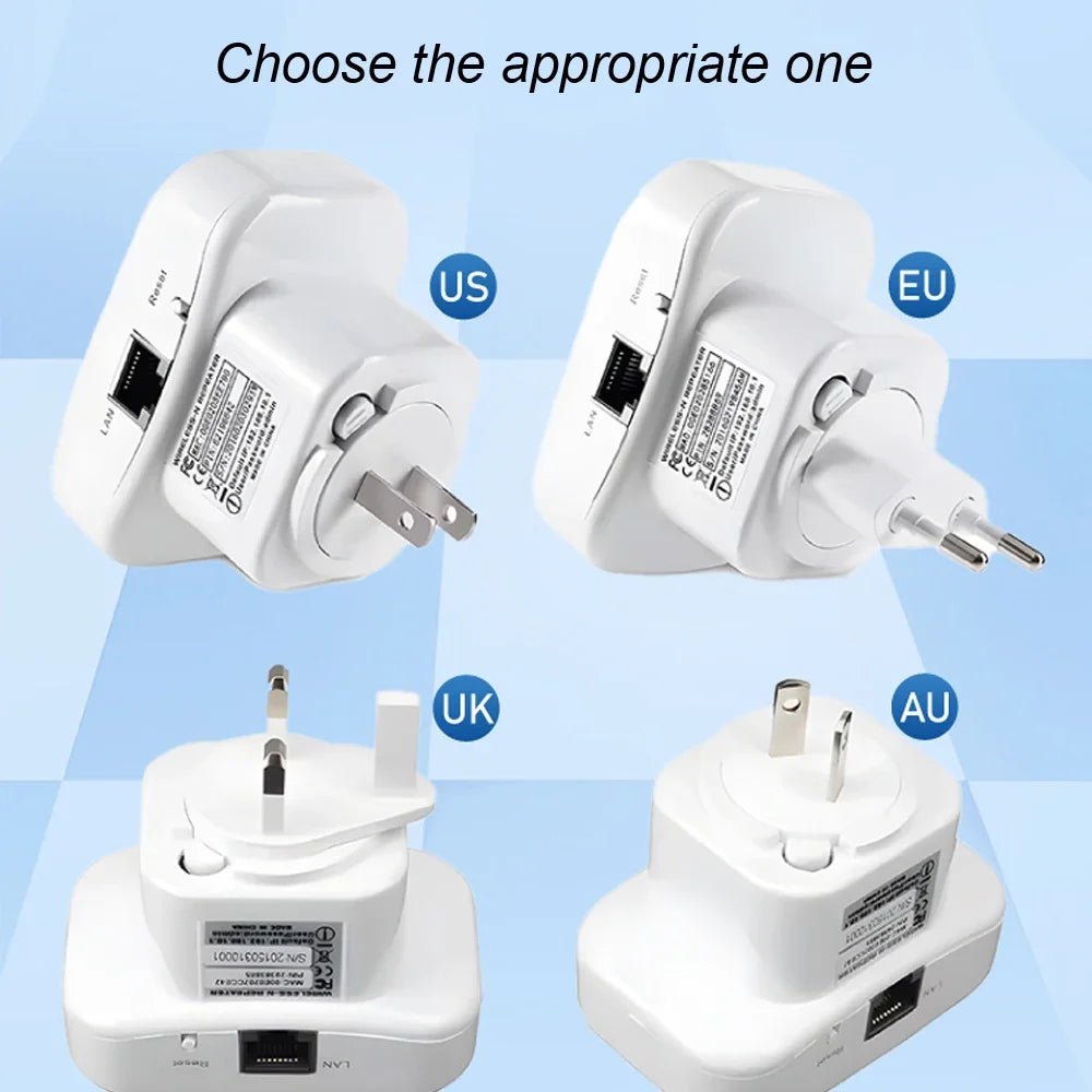 2.4GHz WiFi Repeater Range Extender 300Mbps Wireless Signal Booster Plug and Play Setup