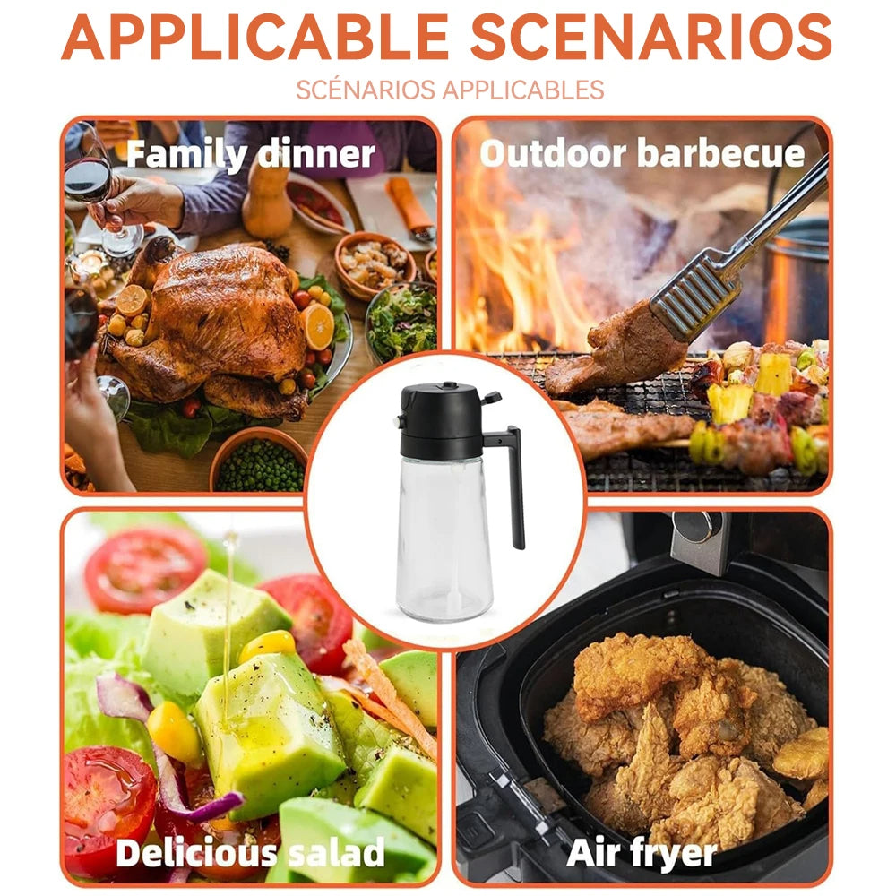 2 in 1 Oil Spray Bottle and Dispenser Dual Function Kitchen Oil Sprayer with Pour Spout for Cooking Grilling and Salad Dressing Blue