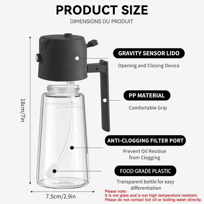 2 in 1 Oil Spray Bottle and Dispenser Dual Function Kitchen Oil Sprayer with Pour Spout for Cooking Grilling and Salad Dressing Green