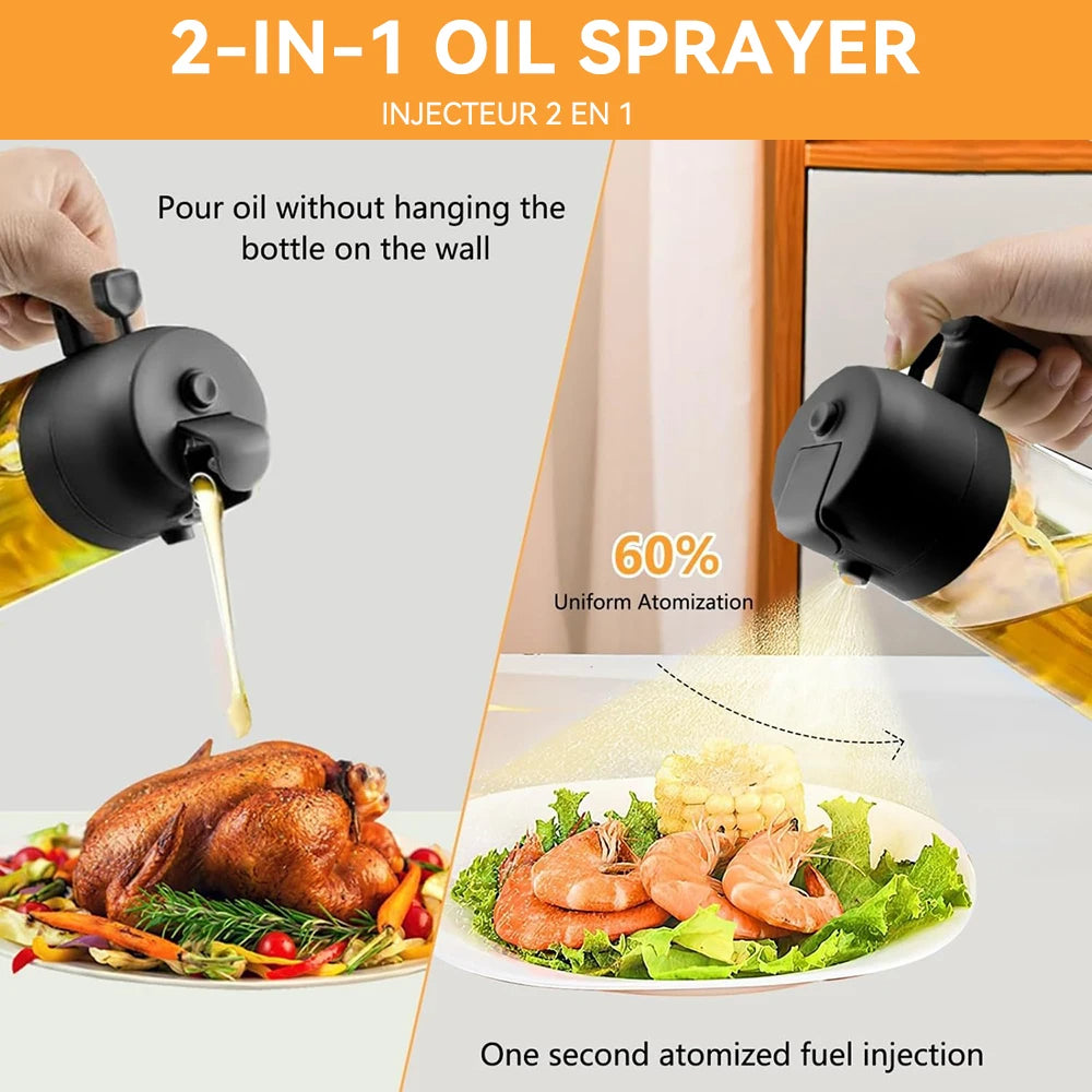 2 in 1 Oil Spray Bottle and Dispenser Dual Function Kitchen Oil Sprayer with Pour Spout for Cooking Grilling and Salad Dressing Red