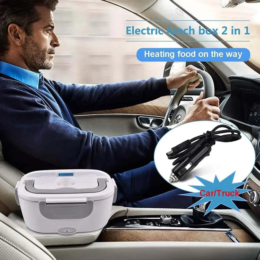 2 In 1 Electric Lunch Box Portable PTC Heating With 1.5L Stainless Steel Container