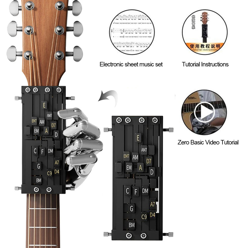 Pressionador de Acordes de Guitarra - Ferramenta Automática de Aprendizagem de Guitarra para Iniciantes | Sistema de Treino de Acordes sem Dor com Ajuste Universal para Guitarras Acústicas