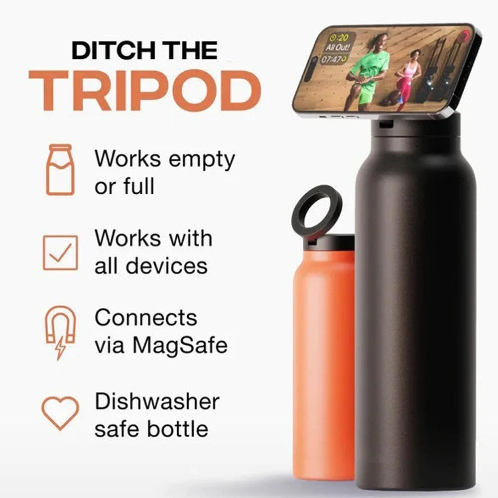 Botella de Agua Aislada Compatible con MagSafe con Soporte para Teléfono Giratorio 360° - Acero Inoxidable de 24oz