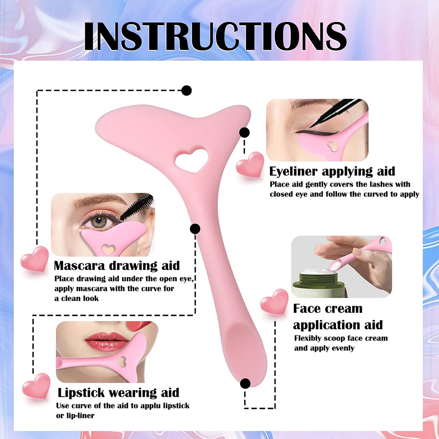 2x Silicone Eyeliner Makeup Stencil Reusable Winged Eyeliner Guide and Mascara Shield Guard Tool Set Multi Color