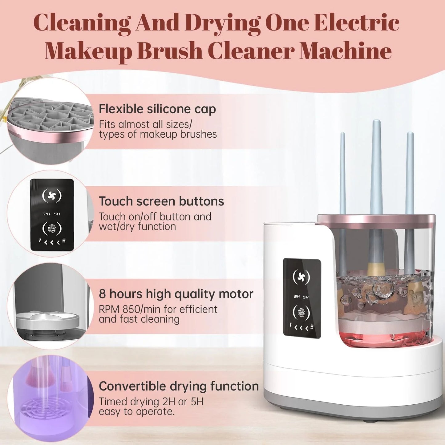 3 in 1 Electric Makeup Brush Cleaner and Dryer Automatic USB Powered Brush Cleaning Machine with Holder Green