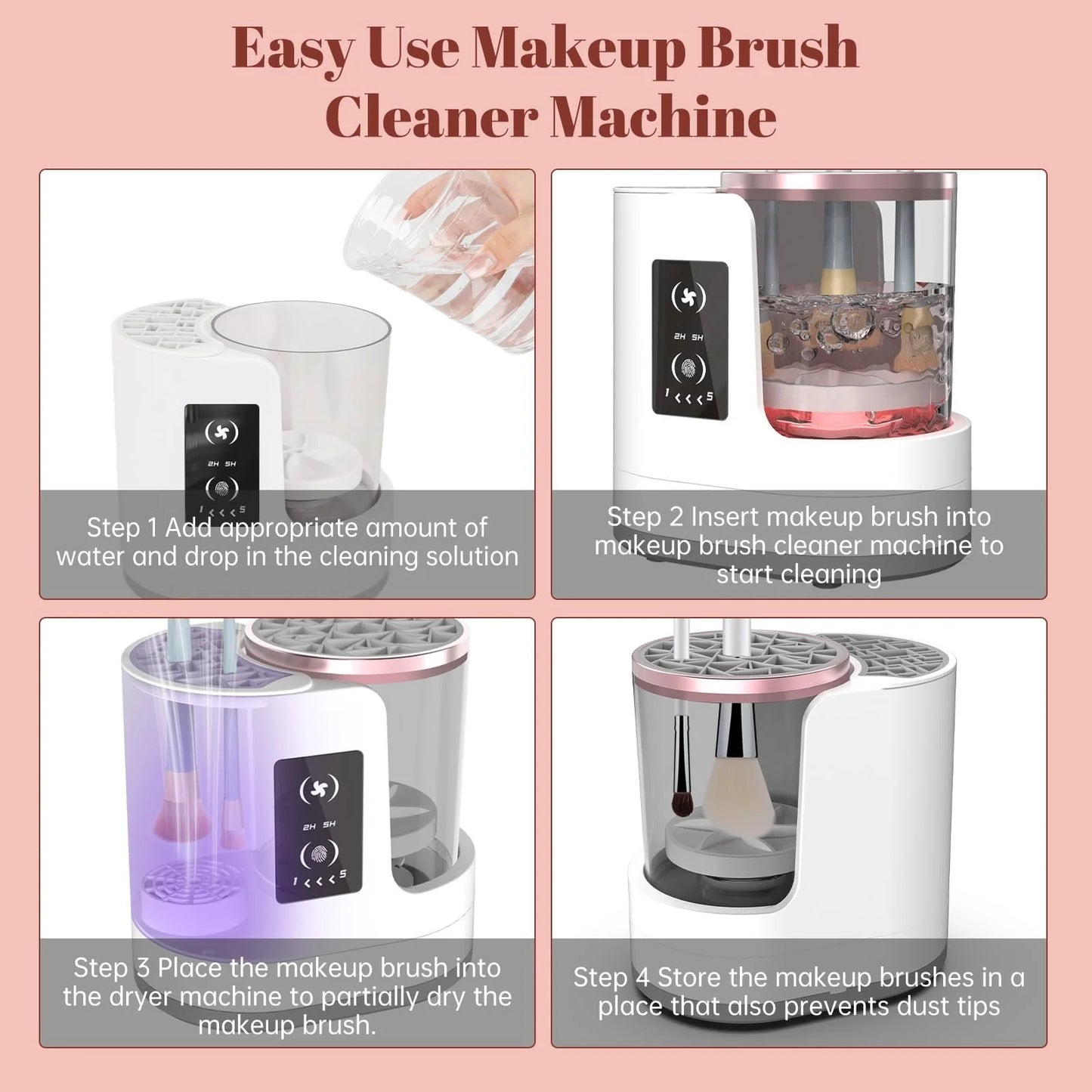 3 in 1 Electric Makeup Brush Cleaner and Dryer Automatic USB Powered Brush Cleaning Machine with Holder Purple