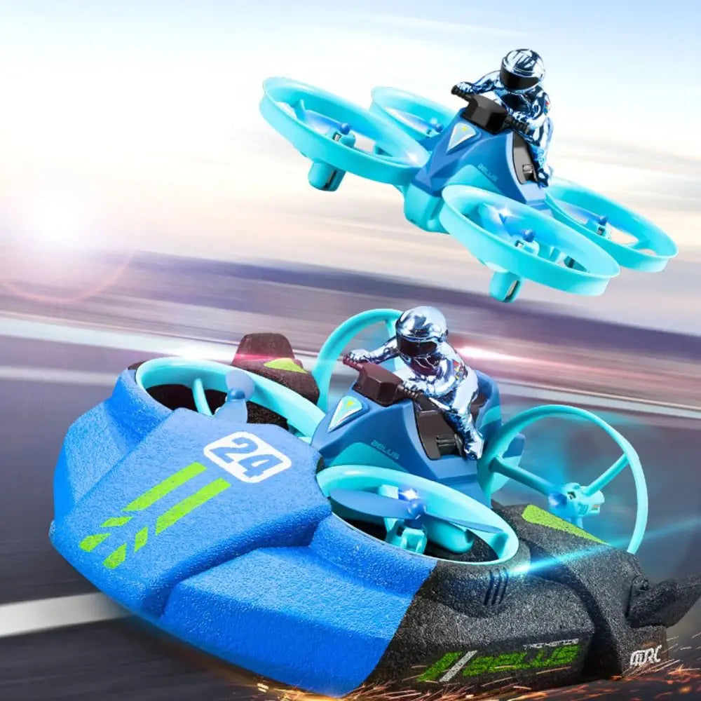 3 in 1 Mini RC Drone Quadcopter Hovercraft Boat All Terrain Remote Control Drone for Kids with Altitude Hold and 360 Degree Stunts Blue