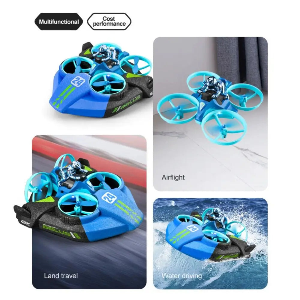 3 in 1 Mini RC Drone Quadcopter Hovercraft Boat All Terrain Remote Control Drone for Kids with Altitude Hold and 360 Degree Stunts Green