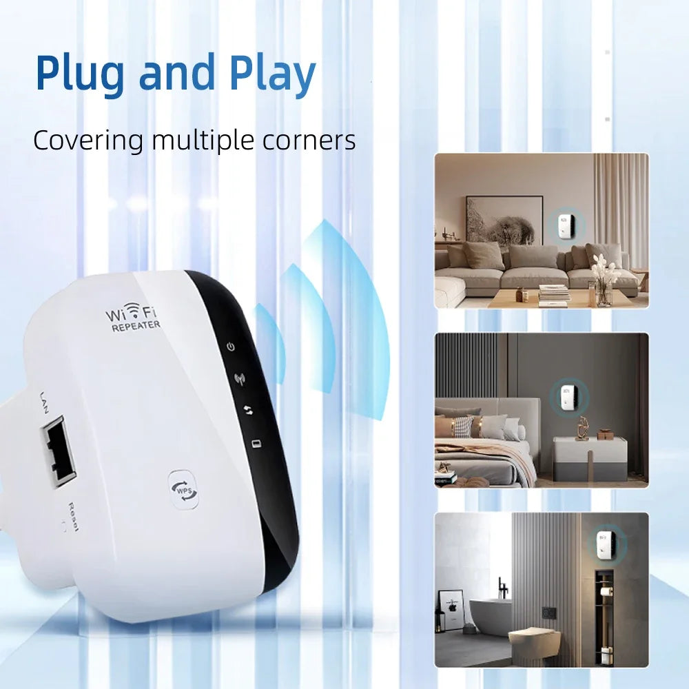 300Mbps Wireless Signal Booster WiFi Repeater Range Extender 2.4GHz Plug and Play Setup