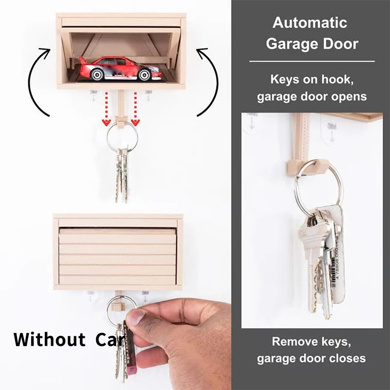 3D Printed Car Garage Key Holder with Opening Door Wall Mounted Key Organizer for Car Enthusiasts