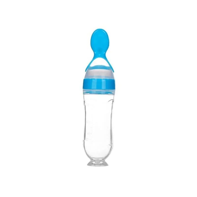 Baby Feeding Squeeze Spoon - BPA Free Silicone Food Dispenser Spoon for Infants and Toddlers, Easy Squeeze Feeder Bottle with Dust Cover for Pureed and Semi-Solid Foods, On-the-Go Baby Weaning Spoon
