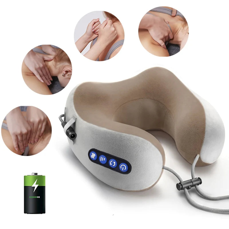 U-Shaped Shiatsu Neck Massager Pillow with Heat - Deep Tissue Kneading Massage, Rechargeable Portable Travel Pillow with Auto-Shutoff