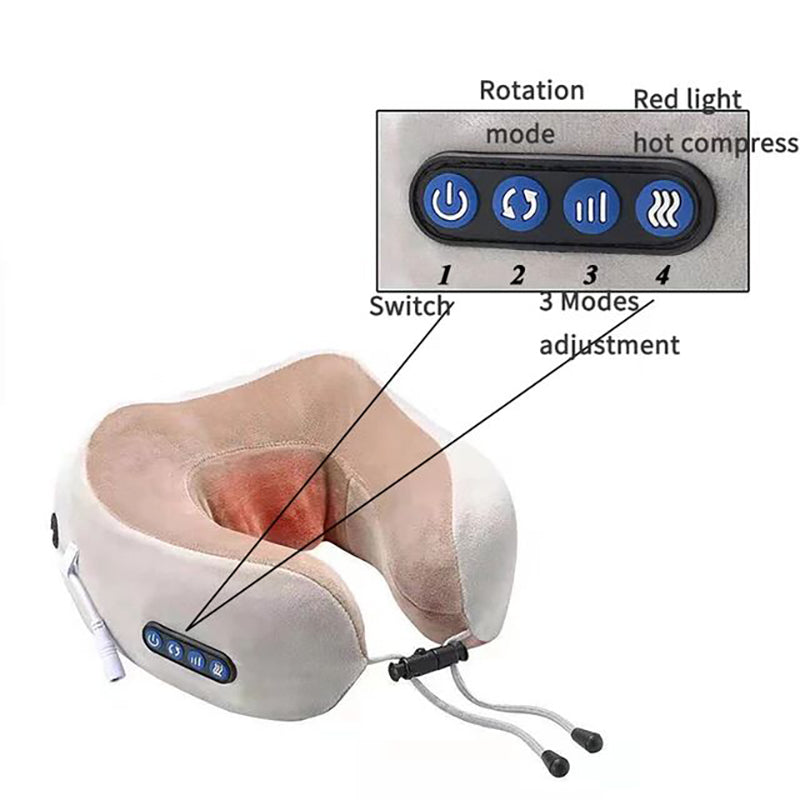 U-Shaped Shiatsu Neck Massager Pillow with Heat - Deep Tissue Kneading Massage, Rechargeable Portable Travel Pillow with Auto-Shutoff