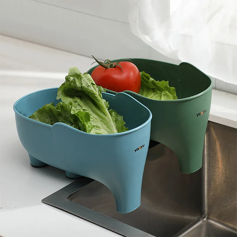 Confezione da 2 cestelli a forma di elefante per scolapiatti - Set multifunzione di scolapiatti e cestello per lavaggio verdure