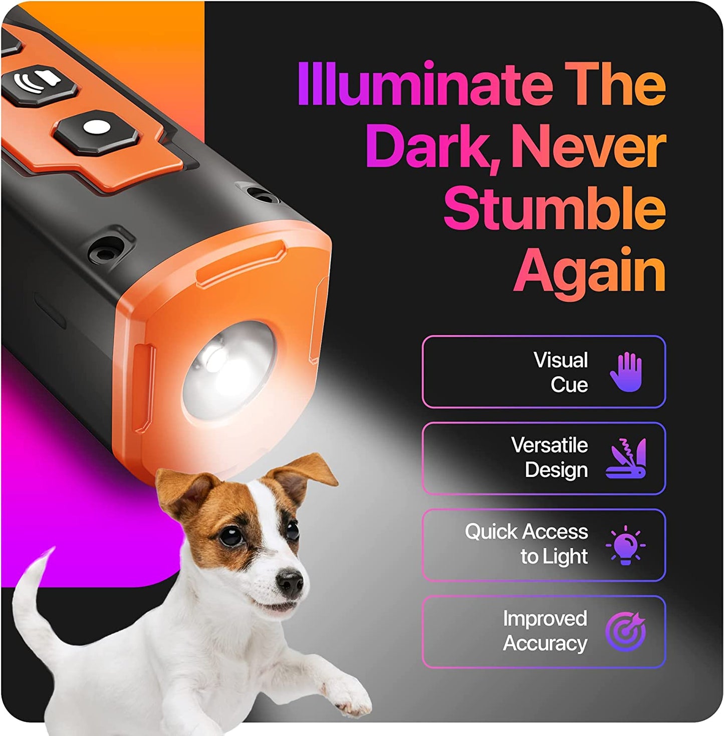 Dog Repeller Ultrasonic Dog Training Device - Anti Barking Deterrent with Triple Emitter, LED Flashlight, Rechargeable Battery for Safe Humane Behavior Control Indoor Outdoor Use