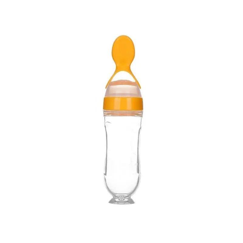 Baby Feeding Squeeze Spoon - BPA Free Silicone Food Dispenser Spoon for Infants and Toddlers, Easy Squeeze Feeder Bottle with Dust Cover for Pureed and Semi-Solid Foods, On-the-Go Baby Weaning Spoon