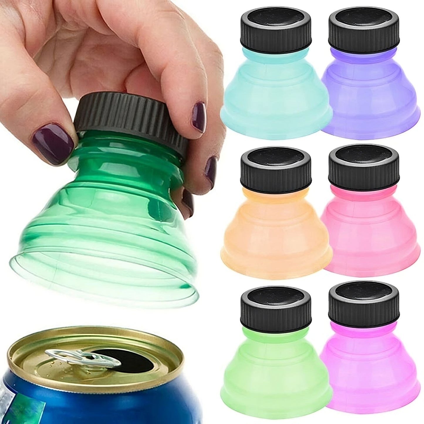 6 Pack Reusable Soda Can Lids Spill Proof Can Covers for Beer Soda and Beverages with Air Tight Seal