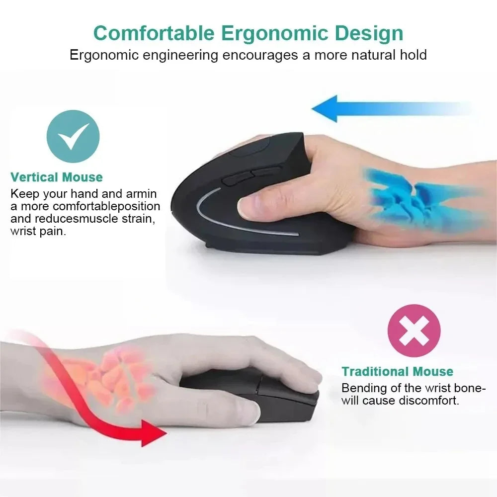 6 Buttons 3 DPI Adjustable Vertical Ergonomic Wireless Mouse Comfortable Upright Wrist Relief