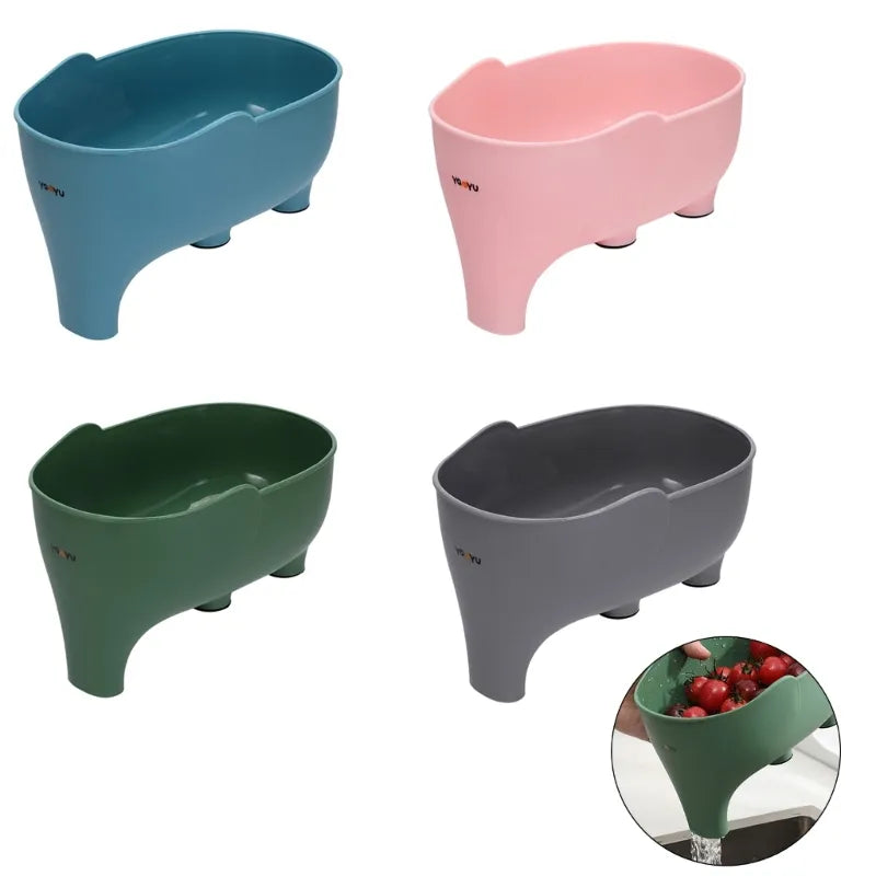 Confezione da 2 cestelli a forma di elefante per scolapiatti - Set multifunzione di scolapiatti e cestello per lavaggio verdure