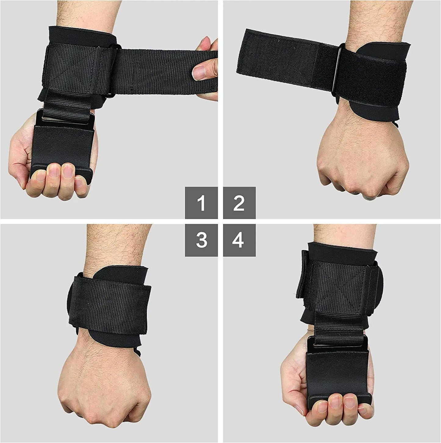 Ganci per Sollevamento Pesi Robusti con Cinghia da Polso Imbottita - Supporto Antiscivolo per Stacchi da Terra, Trazioni e Rematori