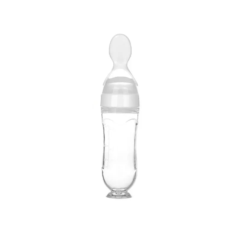 Baby Feeding Squeeze Spoon - BPA Free Silicone Food Dispenser Spoon for Infants and Toddlers, Easy Squeeze Feeder Bottle with Dust Cover for Pureed and Semi-Solid Foods, On-the-Go Baby Weaning Spoon