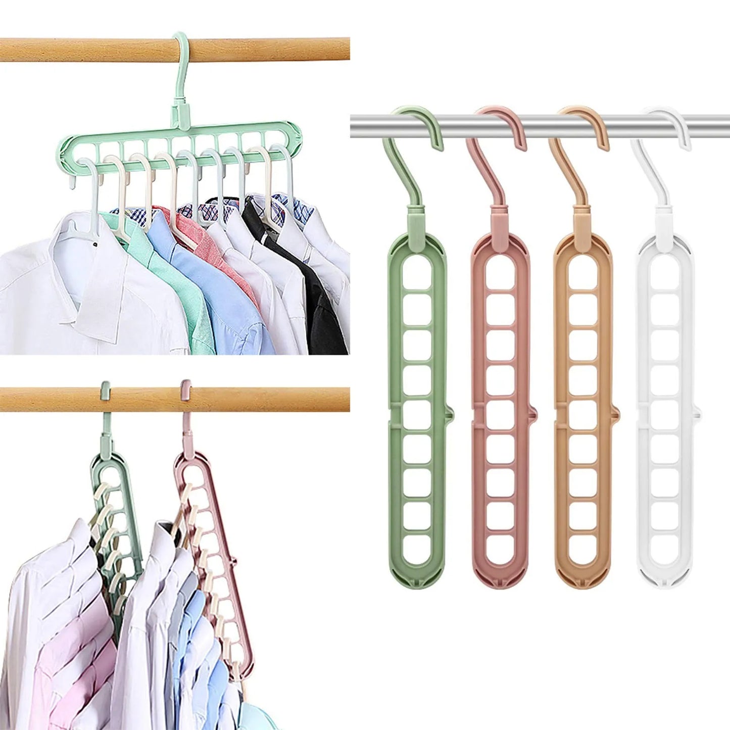 9 in 1 Magic Space Saving Hanger 360 Degree Rotating Cascading Closet Organizer White