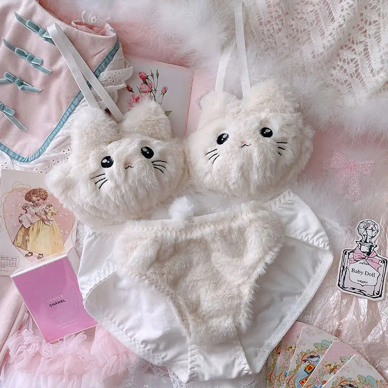 Set Lingerie a Orso di Peluche Stile Kawaii Giapponese - Reggiseno Wireless per Donne