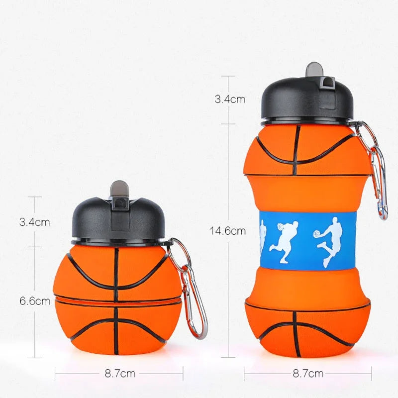 Borraccia Pieghevole a Forma di Palla Sportiva - Bottiglia d'Acqua in Silicone Collassabile con Design a Prova di Perdite e Gancio di Trasporto