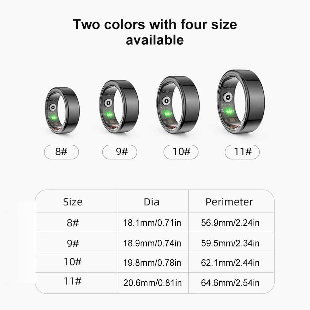 Smart Ring realizzato con materiali resistenti e leggeri, monitora i parametri di salute, riceve notifiche e si sincronizza con i dispositivi mobili per offrire praticità e stile.