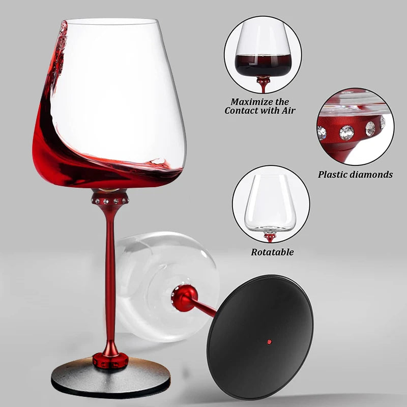 Aerator Crystal Goblet Spinning Wine Glass with Self Rotating Base for Whiskey Wine Cocktails