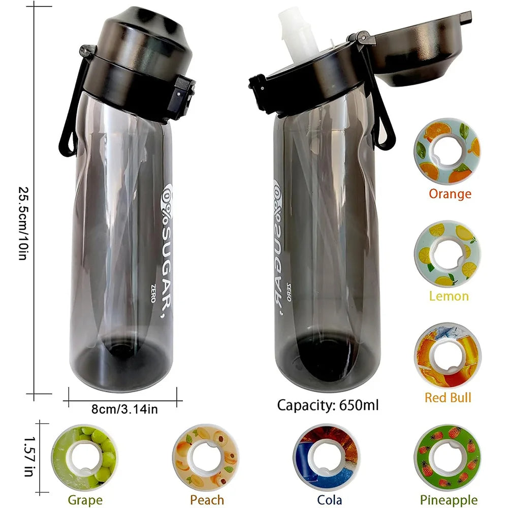 Air Up Flavored Water Bottle 650ml with 7 Fruit Fragrance Pods Sugar Free Zero Calorie Scent Based Hydration System Black