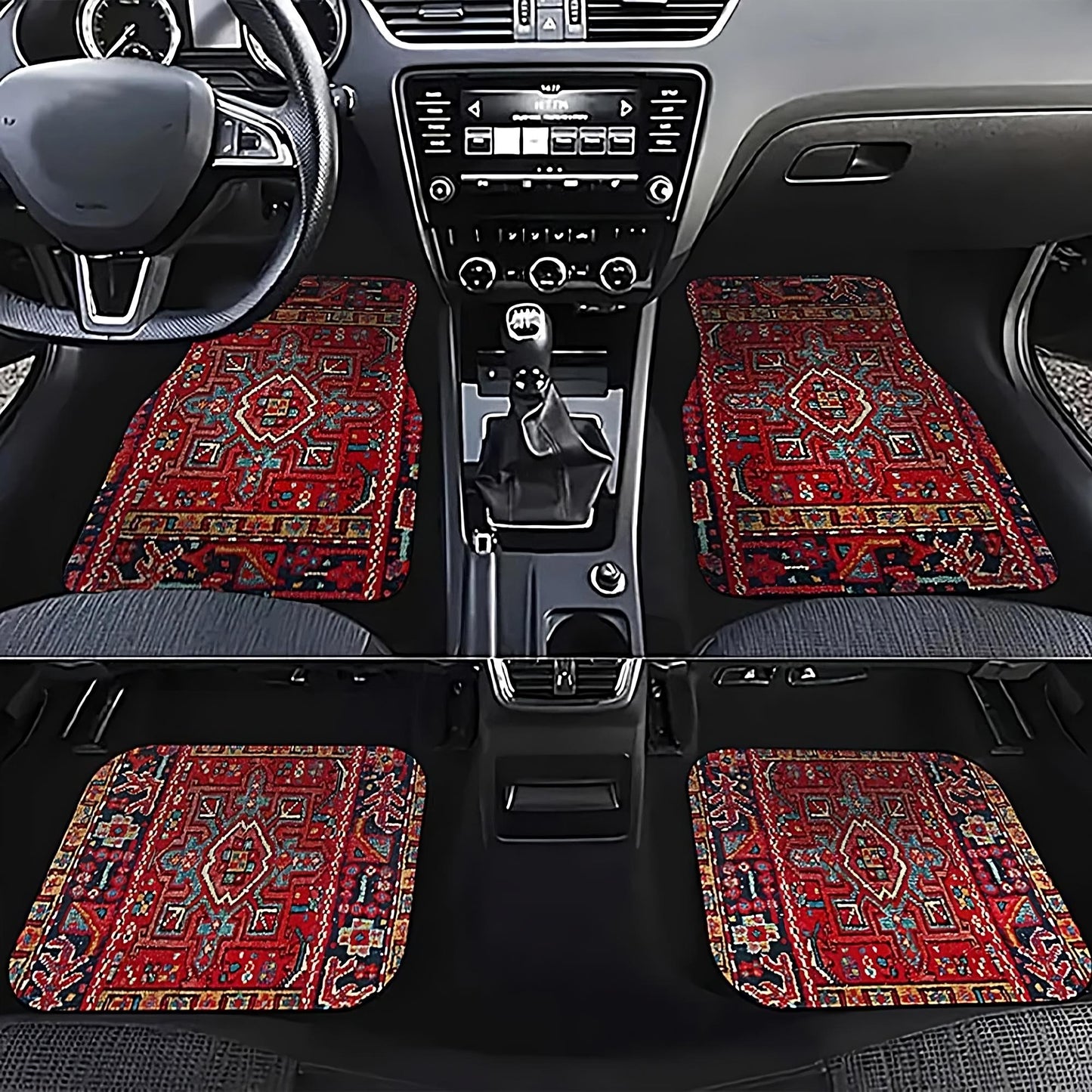 All Weather Persian Rug Car Mats Luxury Oriental Floor Mats Set of 4 Universal Fit with Non Slip Backing