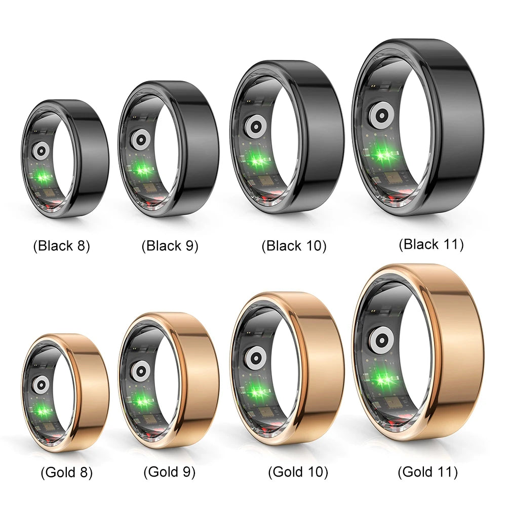 Smart Ring realizzato con materiali resistenti e leggeri, monitora i parametri di salute, riceve notifiche e si sincronizza con i dispositivi mobili per offrire praticità e stile.