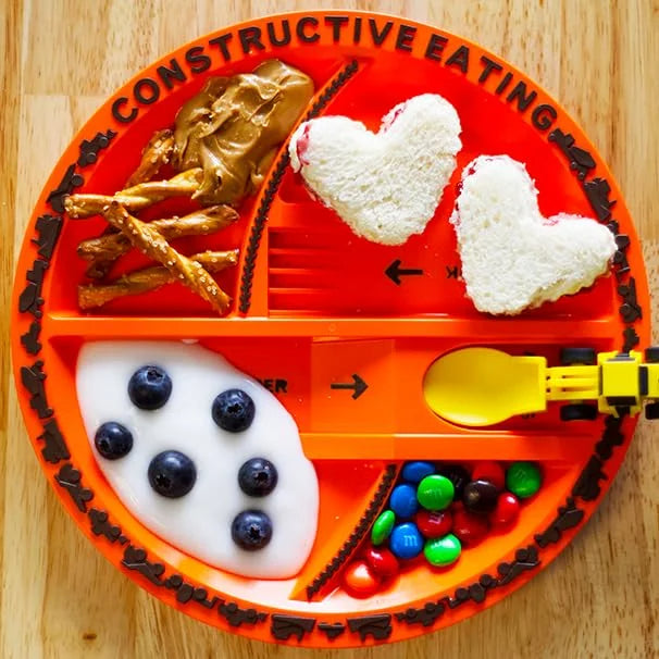 Construction Utensils and Plate Set Constructive Eating BPA Free Toddler Tableware with Bulldozer Fork Excavator Spoon