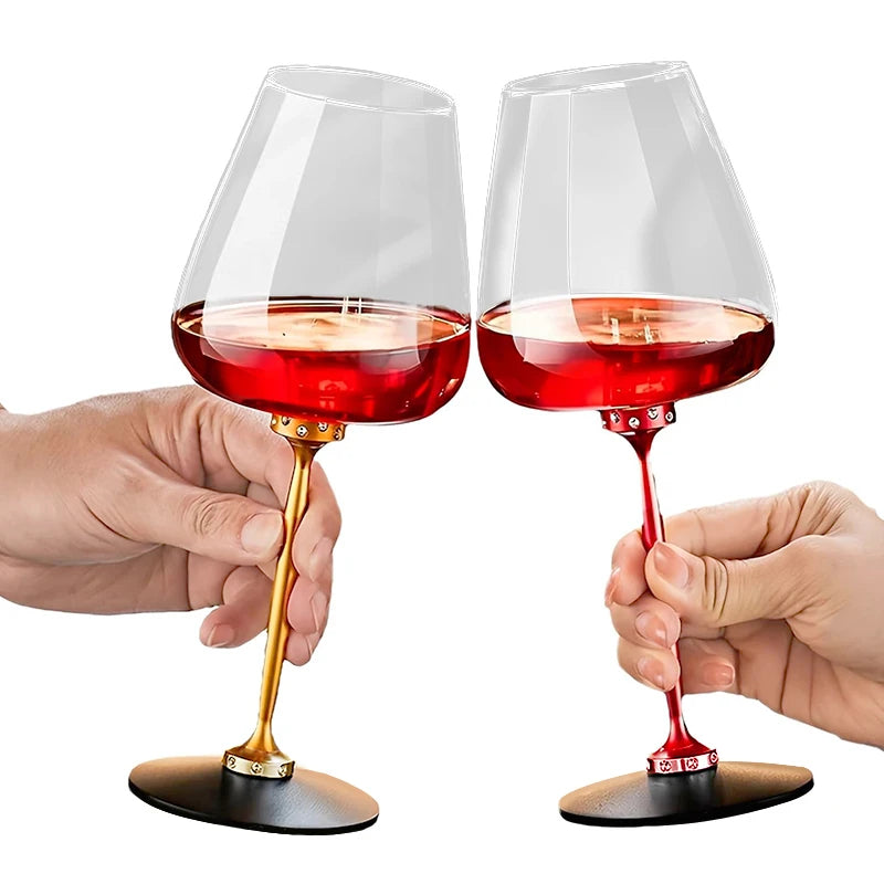 Crystal Goblet Spinning Wine Glass with Self Rotating Base for Whiskey Wine and Cocktails