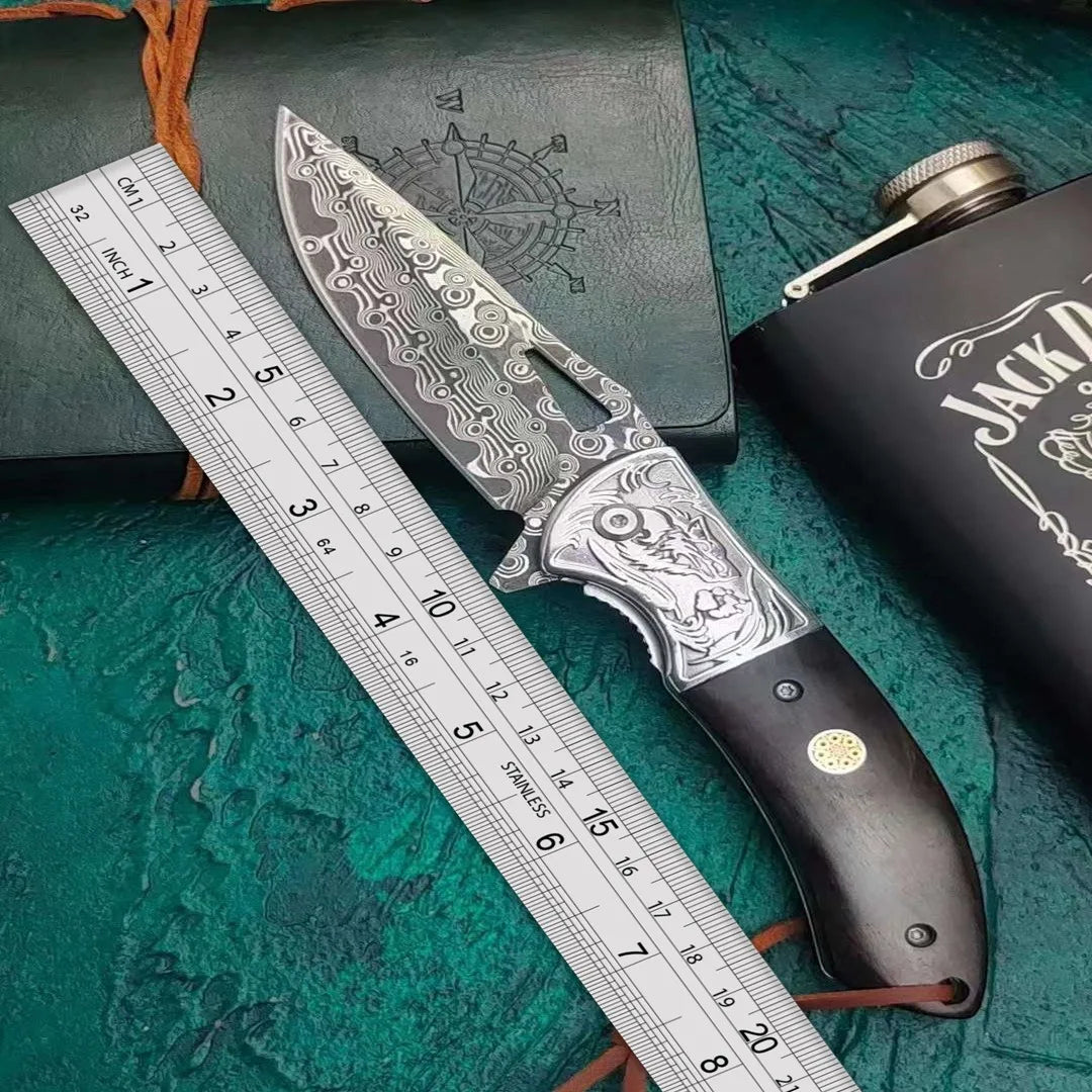 Damascus Steel Folding Pocket Knife Premium Hand Forged Blade for Outdoor Survival EDC and Hunting
