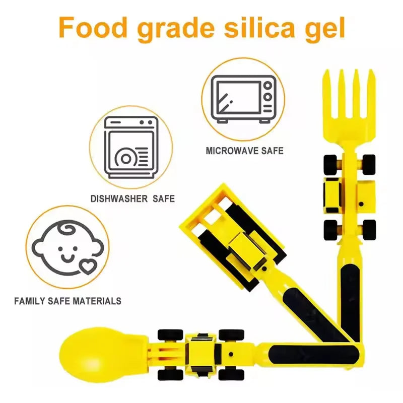 Divided Construction Plate with Constructive Eating Construction Utensils Toddler Mealtime BPA Free Tableware